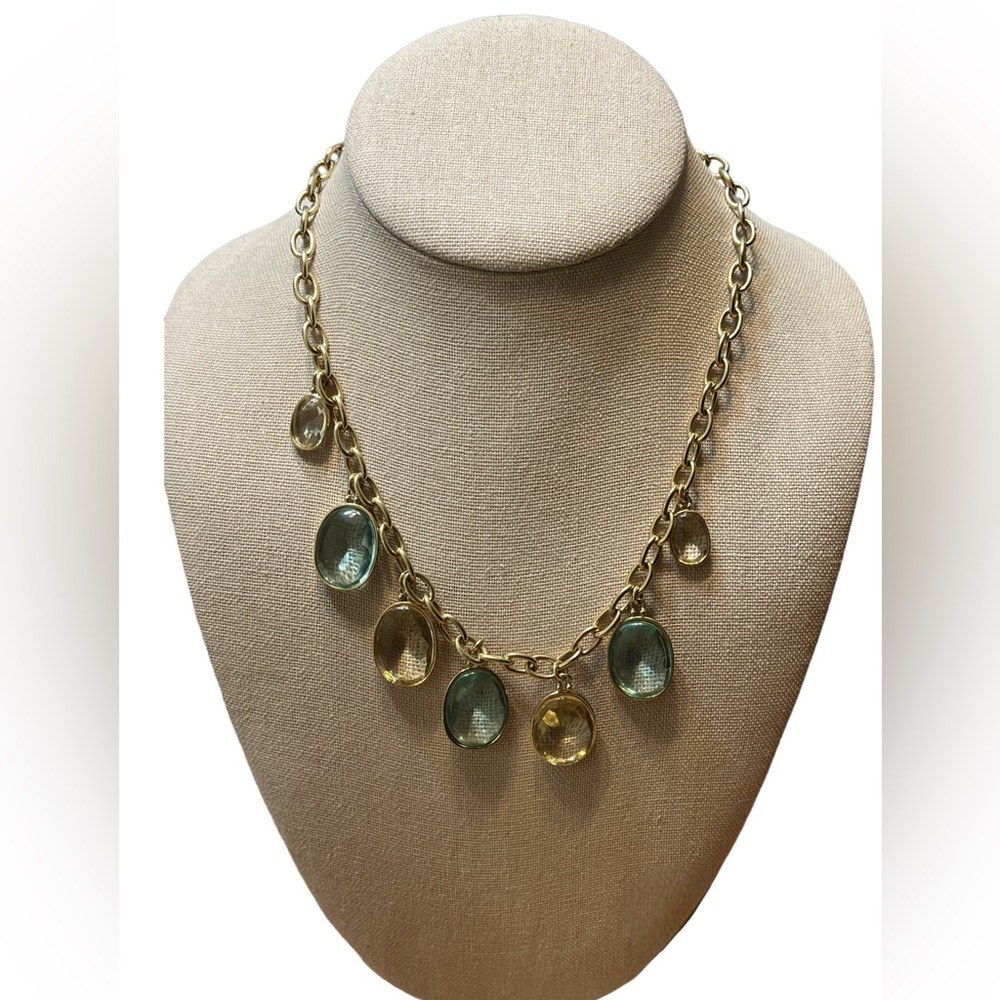Monet Gold Tone Necklace with Multi Color Glass Crystals